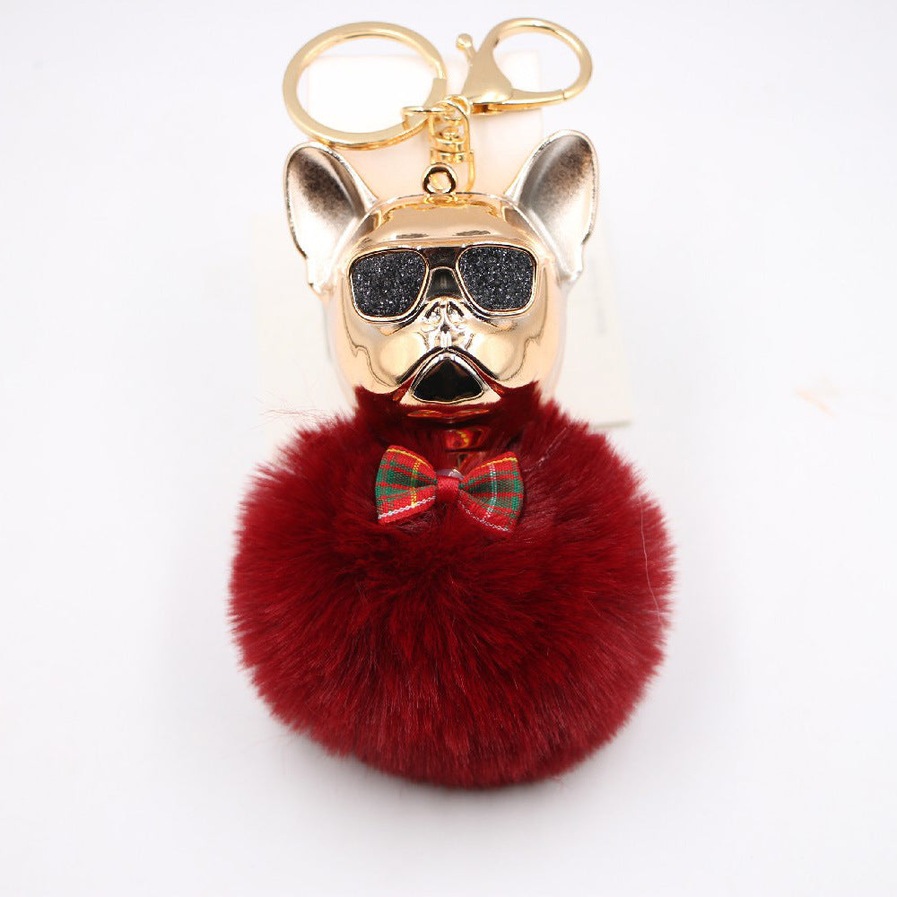 Wholesale New Creative Sunglasses French Dou Plush Ball Keychain